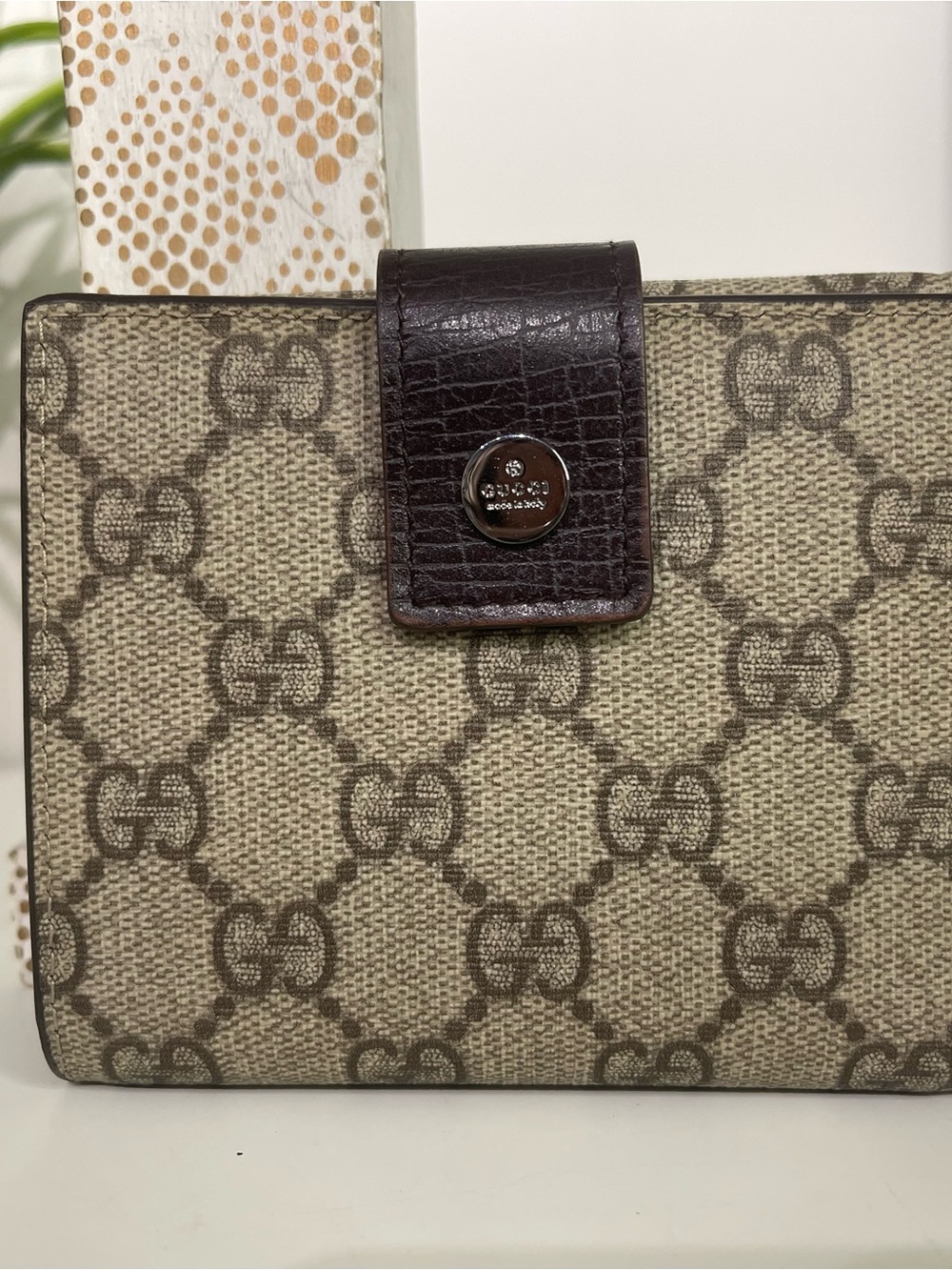Gucci Brown GG Supreme Compact Wallet